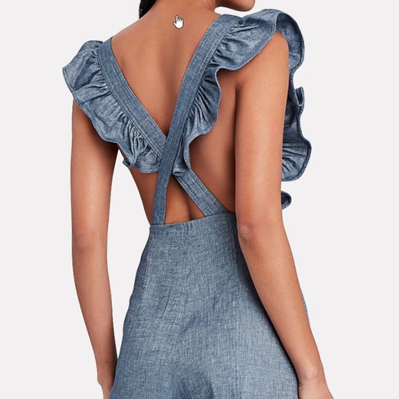 NWT! AMUR Chambray Frilled Jumpsuit - Picture 5 of 9